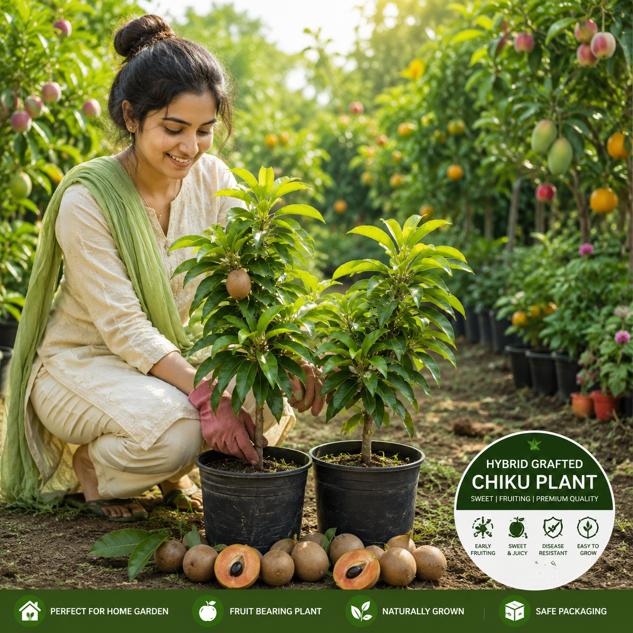 🌱 Premium Hybrid Grafted Chiku Plant | Early Fruiting Sweet Sapodilla Tree | Live Healthy Fruit Plant for Home Garden 🌱