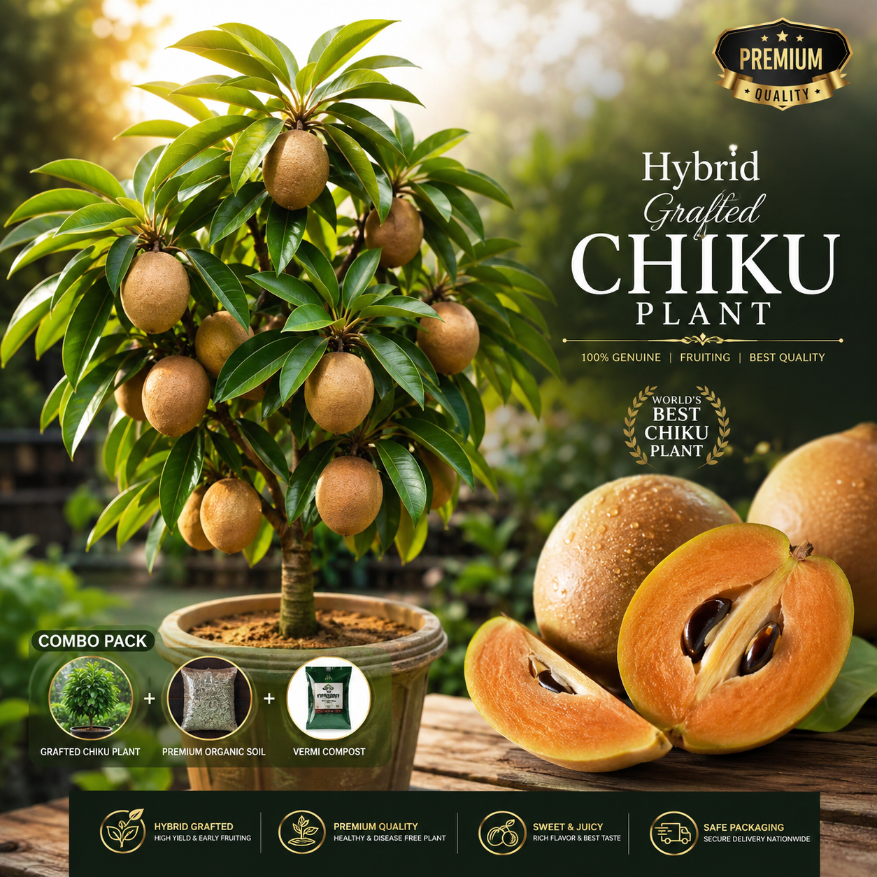 🌱 Premium Hybrid Grafted Chiku Plant | Early Fruiting Sweet Sapodilla Tree | Live Healthy Fruit Plant for Home Garden 🌱