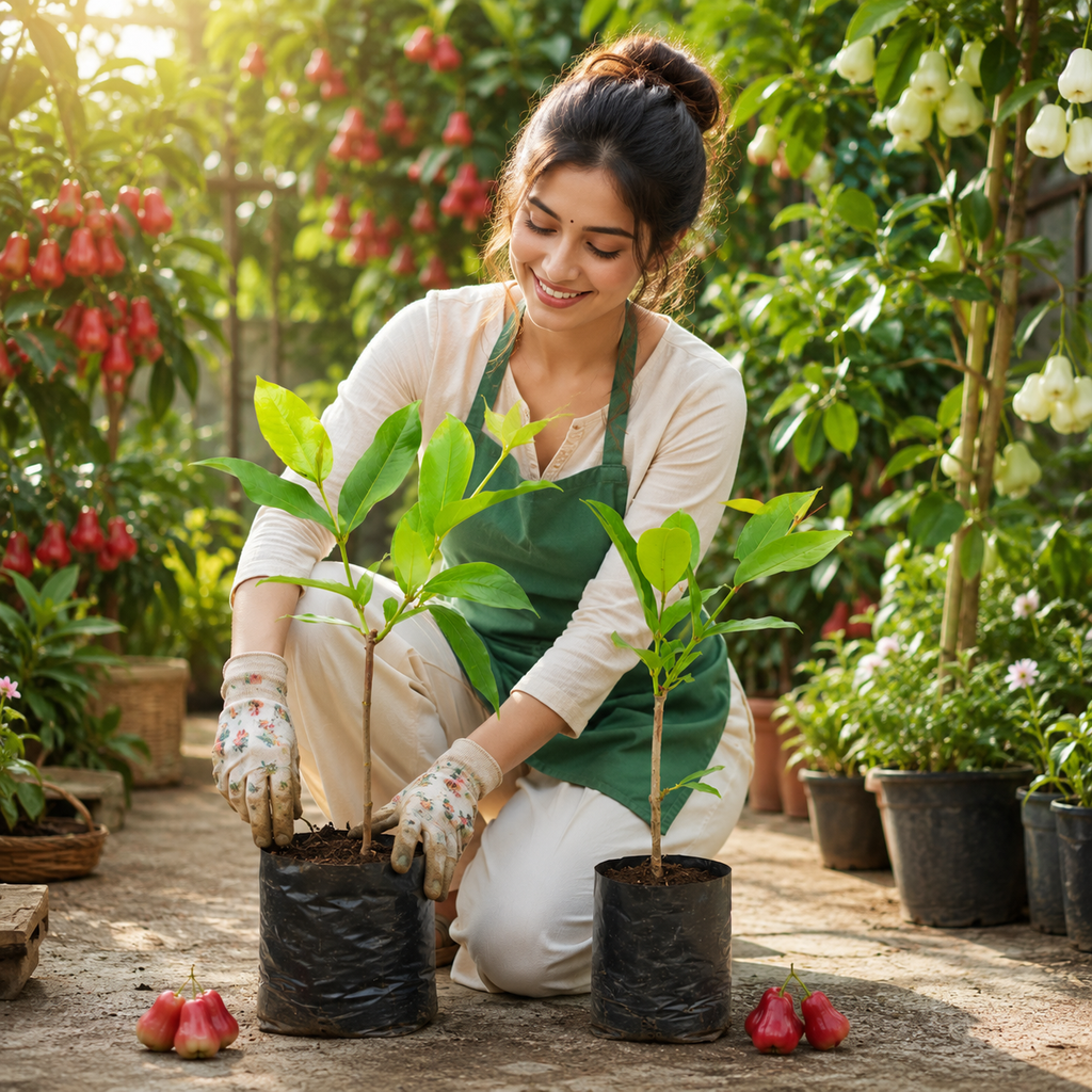 Premium Hybrid Red Java Apple Live Plant (Syzygium samarangense) – High Yield Exotic Fruit Tree | Grafted Nursery Plant