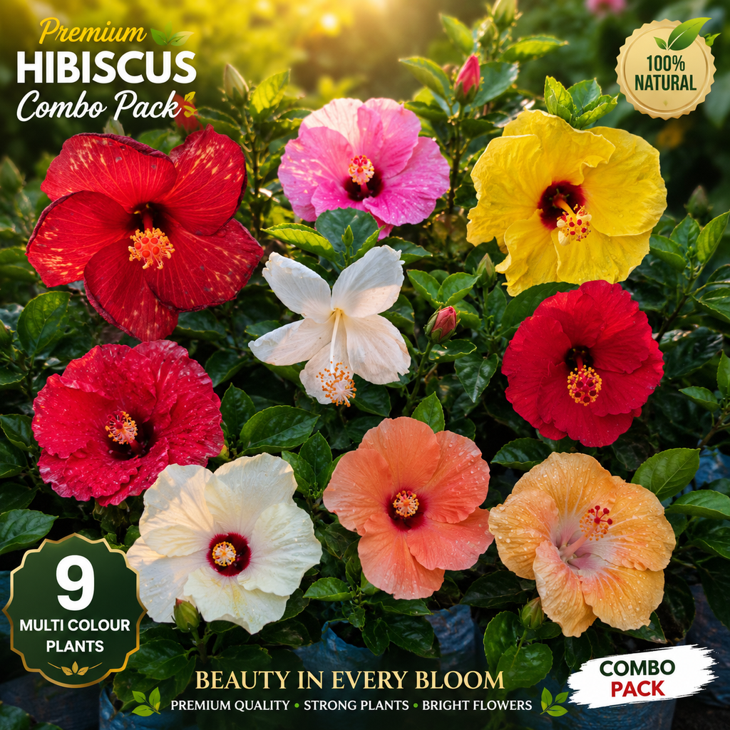 Premium Multi Colour Hibiscus Live Plants Combo Pack | 9 Random Colour Flowering Hibiscus Plants | Healthy Nursery-Grown Garden Collection 🌺🌺🌺