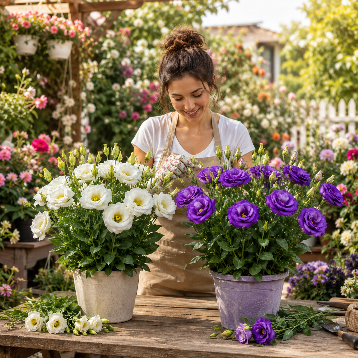 🌸 Premium Lisianthus Flower Plant Combo Pack (2 Live Plants) | White & Purple Blooming Eustoma Flowers 🌸