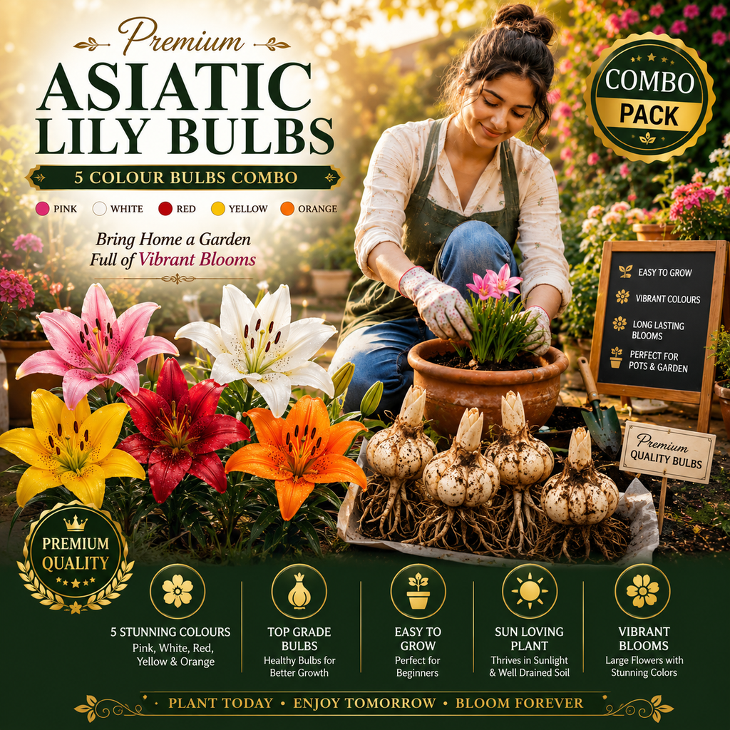 🌸 Premium 5 Colour Asiatic Lily Bulbs Combo Pack Online | Mallick Agro Store