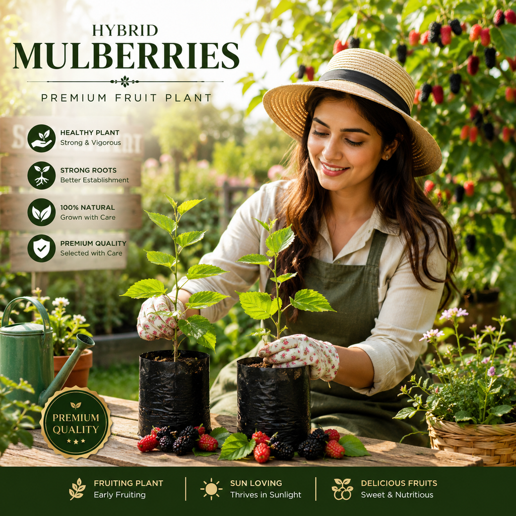Premium Hybrid Mulberries Fruit Plant | Healthy Live Sapling | Fast Fruiting & High Yield Variety