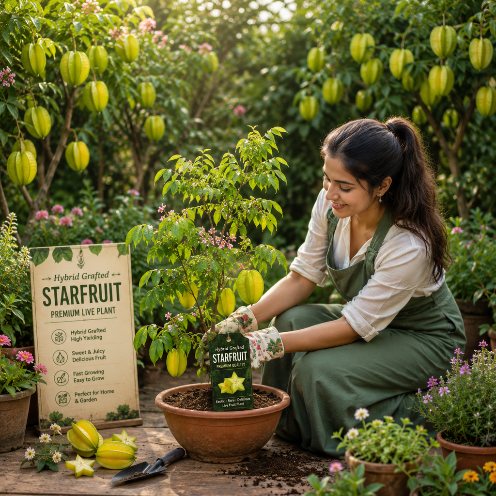 🌟 Hybrid Grafted Starfruit (Kamranga) Live Plant | Premium Fruit Tree | Early Fruiting | High Yield Variety | Home Garden Plant